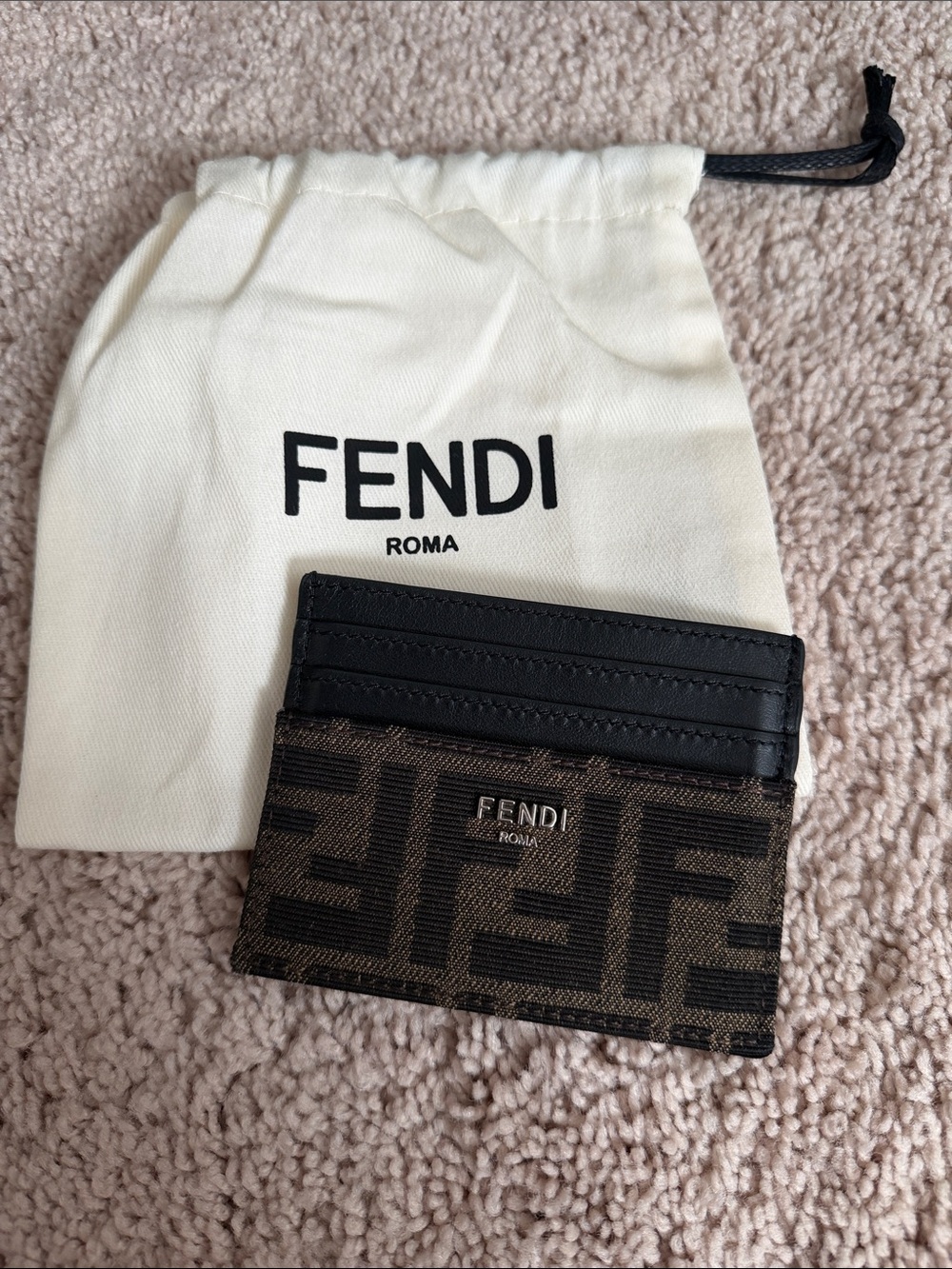 Fendi Black and Brown FF Canvas Card Holder